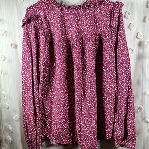 Goodthreads Women’s Pink Floral Ruffle Neck Blouse Size Large